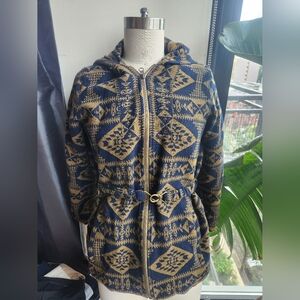 Pendleton Teddy Jacket Blue Gold Geometric Design